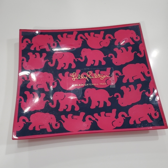 Lilly Pulitzer Navy and Pink Elephant Tray - Picture 1 of 1